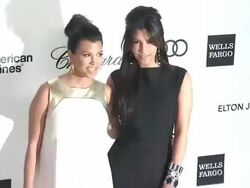 Kourtney Kardashian, Kim Kardashian at Elton John Aids Foundation Celebrates 20th Annual Academy Awards Viewing Party Stock Footage