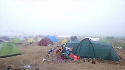 General views of the makeshift camp in Eidomeni Stock Footage