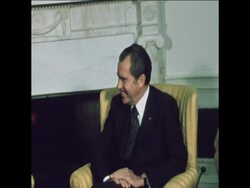 SYND 22 5 74 PRESIDENT RICHARD NIXON MEETS WITH JAPANESE FOREIGN MINISTER OHIRA, AND NATO SECRETARY GENERAL JOSEPH LUNS News Clip