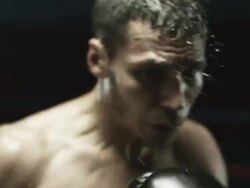 Boxer throwing punches and knocking over camera Stock Footage