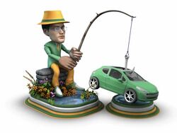 (Loop) Bubblehead Businessman fishing for a Car Stock Footage