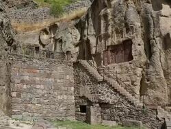 Geghard monastery, chatschkars and tombs Stock Footage
