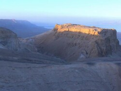 Aerial Masada at sunrise, Judea desert, Israel Stock Footage