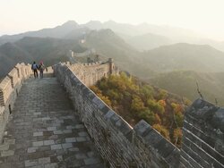 WS View of People on stone fortifications Great Wall Mutianyu / Huairou,Ã‚Â China Stock Footage
