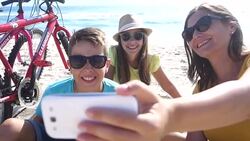 Family taking selfie on vacation Stock Footage