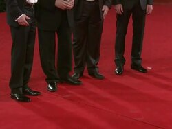 Johannes Zeiler, Alexander Sokurov, Andrey Sigle, Anton Adasinskiy at the Faust premiere: Venice Film Festival 2011 at Venice . (Footage by WireImage Video/Getty Images Entertainment Video) Stock Footage
