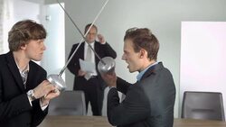 HD Super Slow-Mo: Businessmen Competing With Fencing Foils Stock Footage