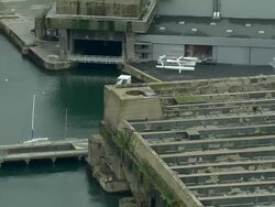 ZO, AERIAL, German Submarine pens, Lorient, Brittany, France Stock Footage