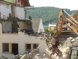 MS Demolition of apartment block / Saarburg, Rhineland-Palatinate, Germany Stock Footage