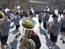 MS PAN Shot of traditional costume parade in Oktoberfest / Munich, Bavaria, Germany Stock Footage