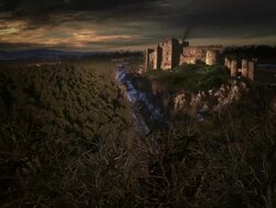 medieval castle up in hills Stock Footage