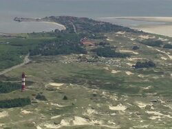 WS AERIAL ZO DS ZI View of some houses / FoehrAmrum, Schleswig-Holstein, Germany Stock Footage