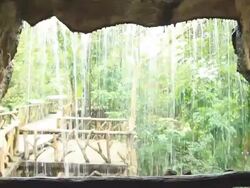 Channels of cliff looking over waterfall. Stock Footage