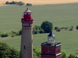 CU AERIAL TS view of light house / Hiddensee, Mecklenburg-Vorpommern, Germany Stock Footage