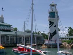 Lighthouse and dock at Entrance to SeaWorld Stock Footage