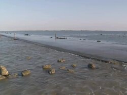 WS Submersible road between french continent and Island of noirmoutier / Noirmoutier, Vendee, France Stock Footage