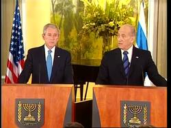 President Bush visit, meets Peres, Olmert, news conference News Clip
