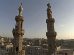 Wide Shot, static - Two minarets display a beautiful example of Islamic architecture / Egypt Stock Footage
