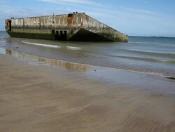 Concrete moll used in D-day, Normandy Stock Footage
