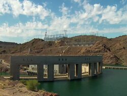 T/L, WS, Parker Dam on Colorado River, Arizona, USA Stock Footage