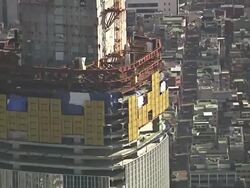 CU AERIAL TU ZO Shot of Second lotteworld under construction and Cityscape in Jamsil station / Seoul, South Korea Stock Footage