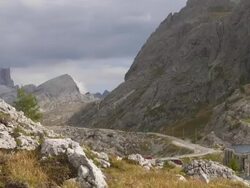 Valparola Pass in the Dolomites Mountains PAN TL Stock Footage
