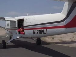 A skydiving plane taxi's out toward the runway. Stock Footage