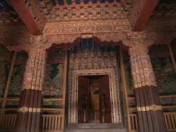 MS ZI Shot of some pillars and doors inside hall of Potal Palace / Lhasa, Tibet, China Stock Footage