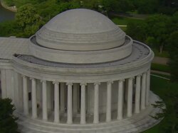WS AERIAL ZI DS View of Thomas Jefferson Memorial with paddle boats in Tidal Basin / Washington, Dist. of Columbia, United States Stock Footage