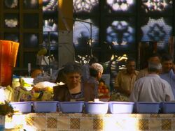 MS View of Purchaser walking in fruit and vegetable Market / Armenia Stock Footage