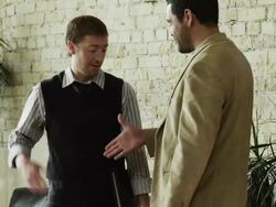 MS TU Two men shaking hands after job interview / Provo,Utah,USA Stock Footage