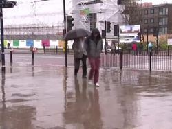 People Walking in the Rain News Clip