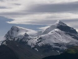 WS View of ice covered mountain next to Maligne lake / Jasper, Alberta, Canada  Stock Footage