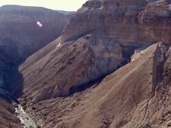 WS AERIAL POV View of mountain / Ein Gedi, Judea Desert, Israel Stock Footage