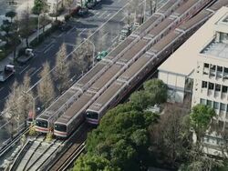 WS View of train moving on Marunouchi subway line at Korakuen station / Tokyo, Tokyo-To, Japan Stock Footage