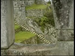 Machu Picchu, windows from wall in Temple of three windows, MS, Peru Stock Footage