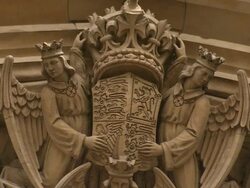 CU Coat of Arms / Westminster, London, UK Stock Footage