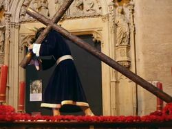 jesus christ on the cross in front of a church Stock Footage