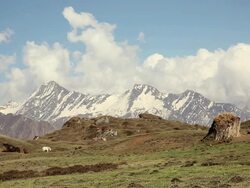 WS Surroundings of Himalayan mountains and green field / Durma, Banke District, Nepal Stock Footage