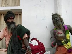 MS Men's playing damaru / Pushkar, Rajasthan, India Stock Footage