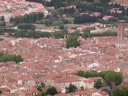 MS AERIAL Shot of Rivesaltes city / Languedoc Roussillon, France Stock Footage