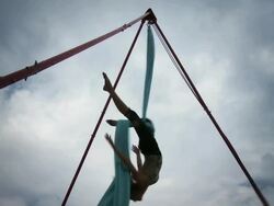 WS Women hanging and performing acrobat stunts / Mississauga, Ontario, Canada. Stock Footage