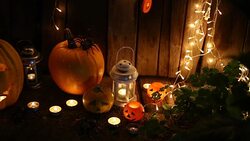 Jack-o-lantern on a dark background Stock Footage