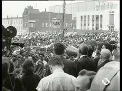 B/W 1960's speeches to crowd at civil rights demonstration / Montgomery, Alabama / SOUND Stock Footage