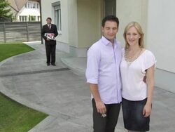 HD CRANE: Couple Showing Keys To New Home Stock Footage