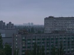 MS view suburbs rainy Stock Footage