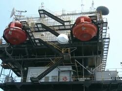 Gulf of Mexico off-shore rig and lifeboats. Stock Footage