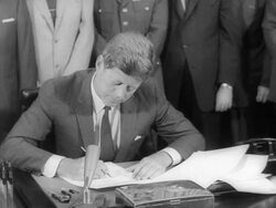 President Kennedy signs Armed Services Pay Raise Bill Stock Footage