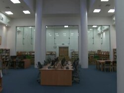 MS TD Row of computer screens with keyboards and mice and sit on a table / Doha, Qatar  Stock Footage