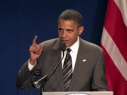2008 MS US Senator Barack Obama giving speech about government at League of United Latin American Citizens (LULAC) convention during campaign for Democratic Party nomination for President on July 8, 2008 / Washington DC, USA / AUDIO Stock Footage